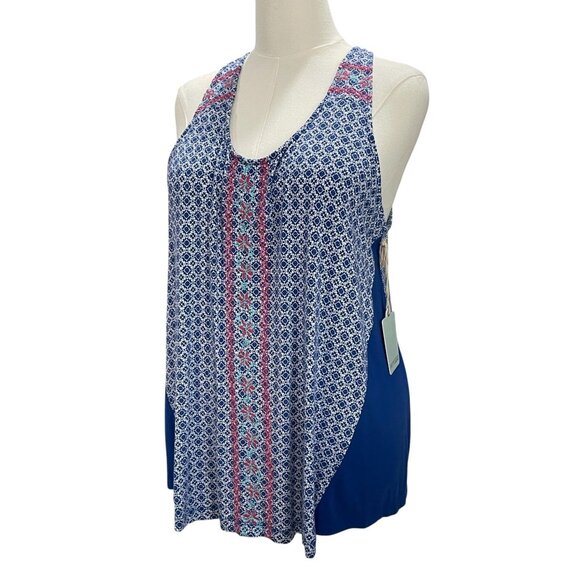 Dept 222 Cabana Nights Boho Tank Top Blue Print NWT PL Summer Vacation Resort - Picture 5 of 10
